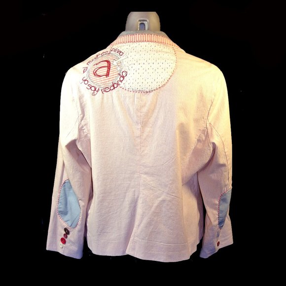 Desigual Blazer Pink Striped Summer Jacket Size 46 - Picture 2 of 12